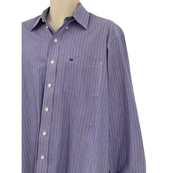 Izod Mens LS Button Down Shirt Purple Black White Stripe L - Picture 3 of 6